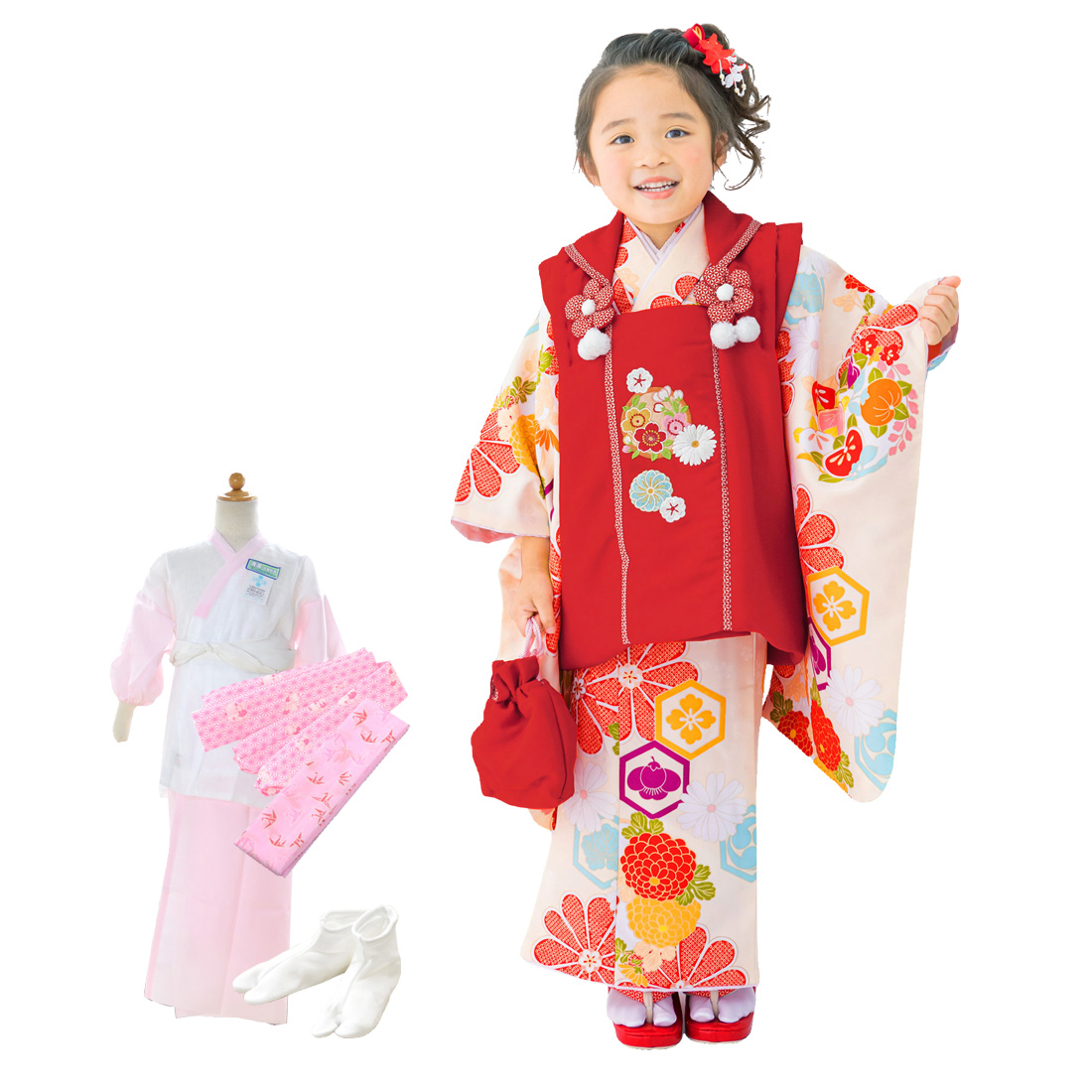日本製 七五三 3歳 被布 着物 袴 小物 一式セット 桜 免税 通販