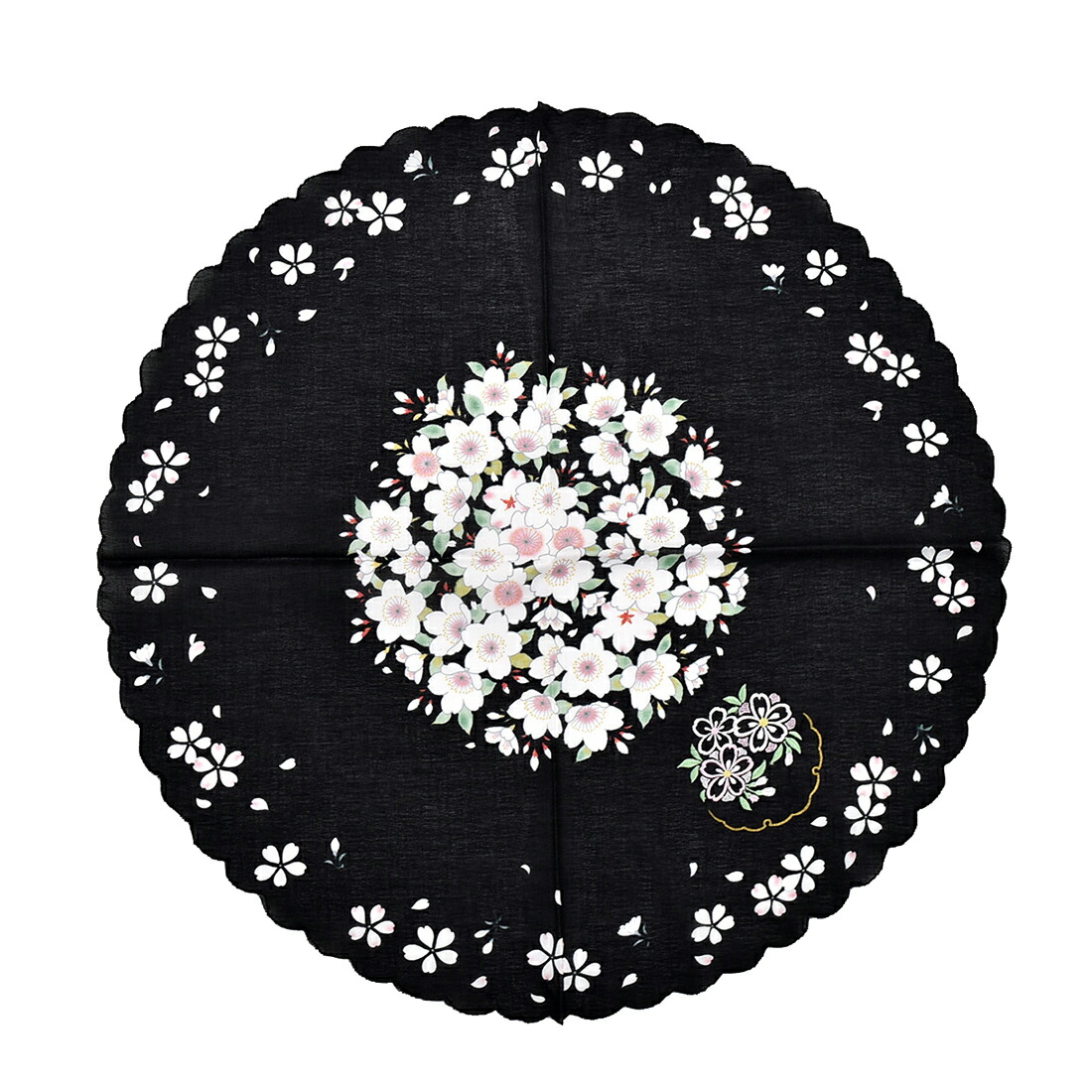 なごみや ハンカチ 大判 通年用 日本製 彩 更紗刺繍 大判 まるハンカチ