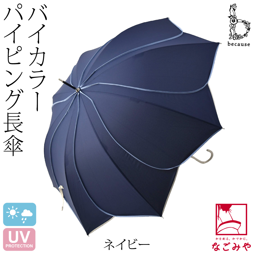 雨具 『長傘 ストライプ&フラワー 58cm ネイビー 92568-02』 wpc