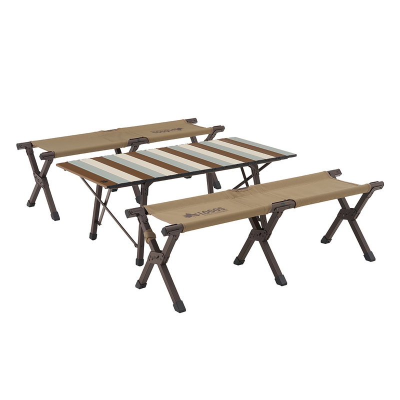 LOGOS/ロゴス LOGOS Life キャリーオンテーブルセット4(ヴィンテージ)テーブルとベンチチェアセット  テーブルは小さなお子様でも使いやすい高さ低めの約38cm-7dials(セブンダイヤルズ)本店