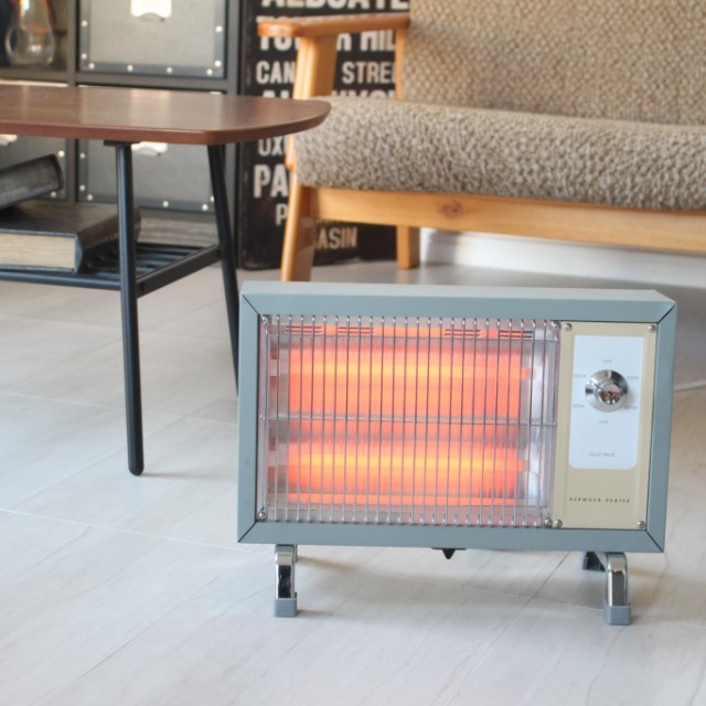 ハモサHKレトロヒーターサックスグレー 2017年モデル HERMOSA HK RETRO HEATER SX 石英管ヒーター 400W、800Wの2段階 レトロ調デザインのおしゃれなヒーター