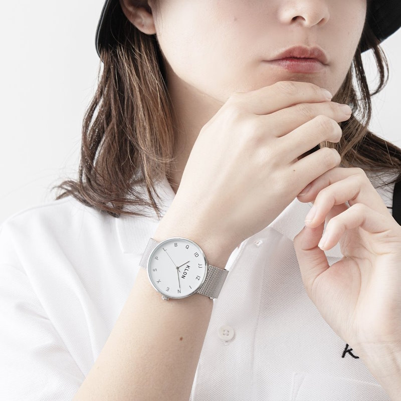 KLON/クローン MOCK NUMBER -SILVER MESH- Ver.SILVER 40mm 腕時計  数字がアルファベットで表現されたおしゃれなデザインウォッチ 文字色シルバー-7dials(セブンダイヤルズ)本店