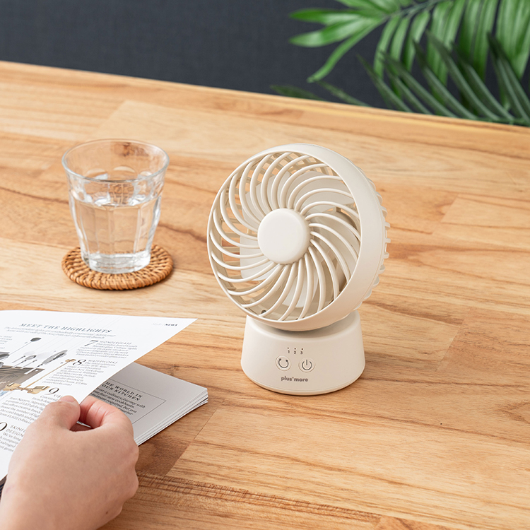 ラウンドミニデスクファン 首振り機能付 丸いフォルムとコンパクトさが