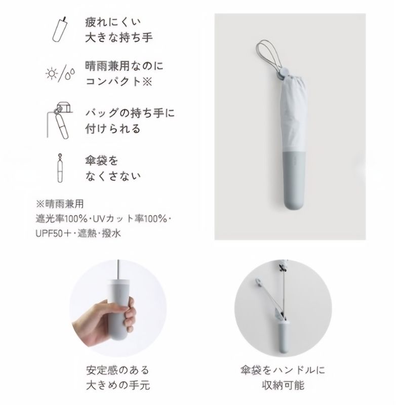 pitaa ハーフカプセル 50cm 袋がなくならない折りたたみ晴雨兼用傘