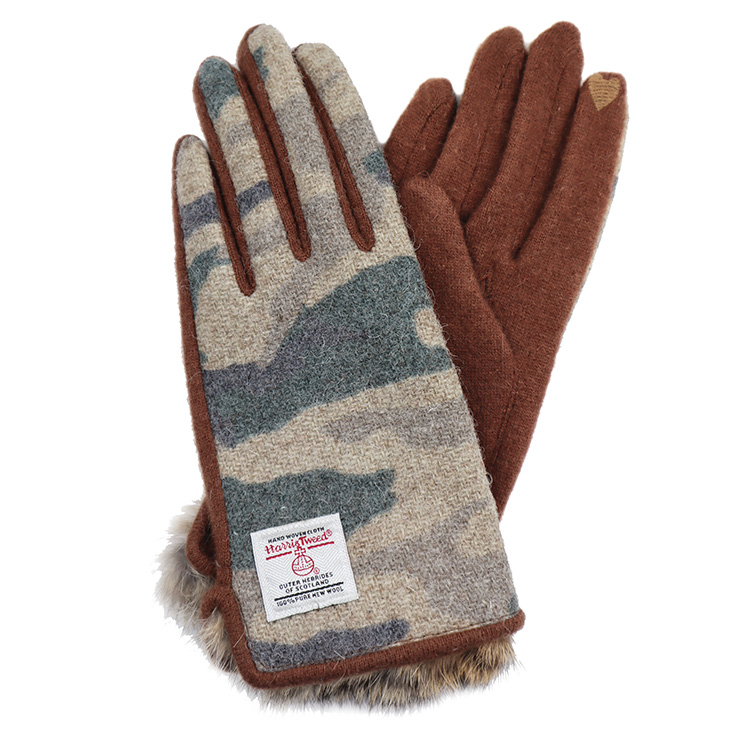 HARRIS TWEED ☆ハリスツイード☆ファー付スマホ対応ニット手袋