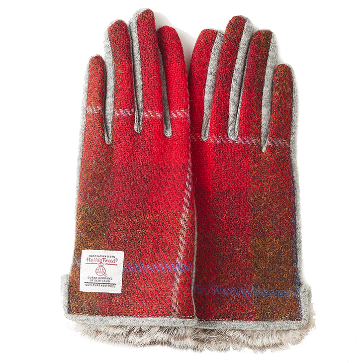 HARRIS TWEED ☆ハリスツイード☆ファー付スマホ対応ニット手袋