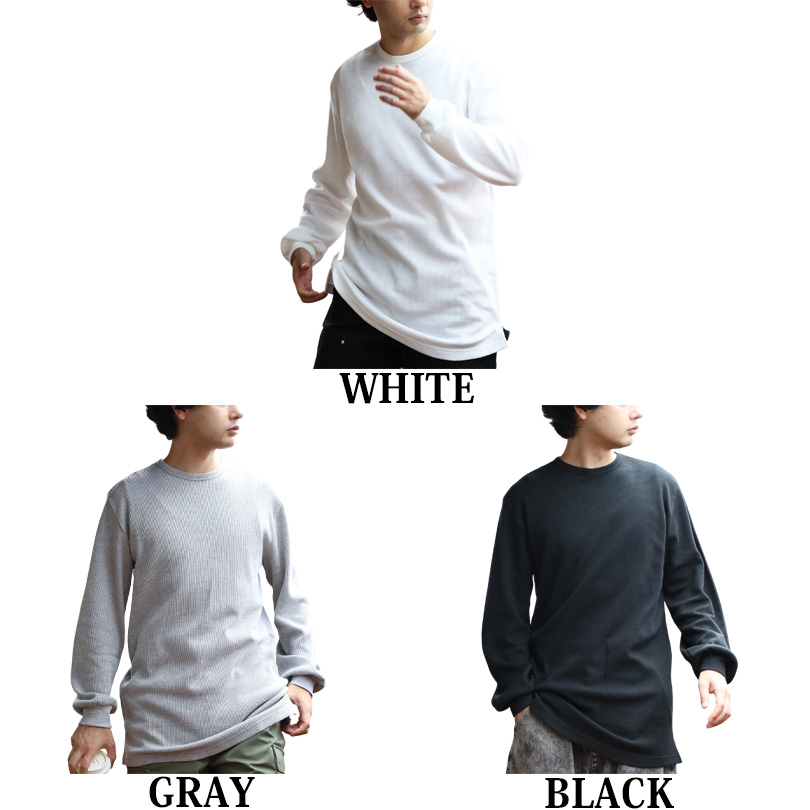 8 ワッフルロング丈Tシャツ メンズ Tシャツ ワッフル カットソー : 8