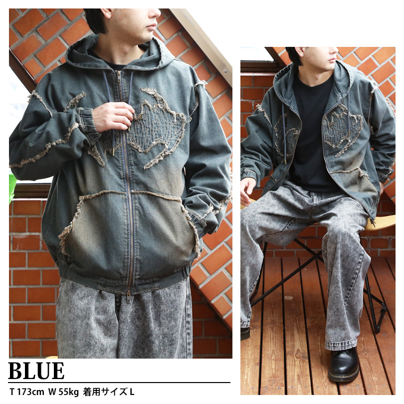8 トライバルフリンジデニムZIPパーカー メンズ ブルゾン アウター