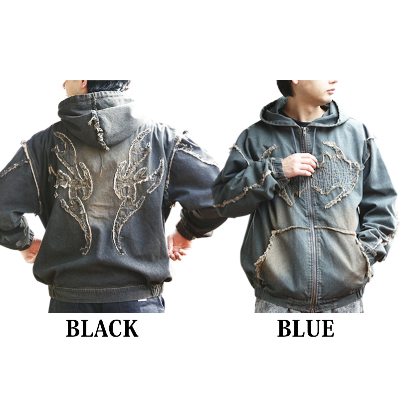 8 トライバルフリンジデニムZIPパーカー メンズ ブルゾン アウター