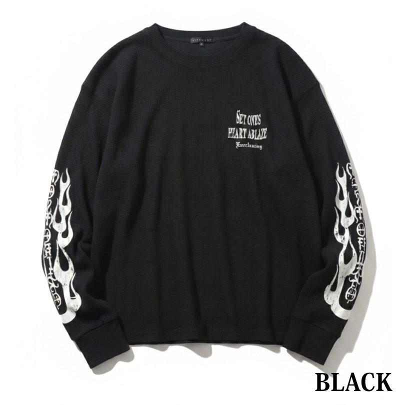 ファイヤーカモサーマルロンティ 8 ファイヤー ワッフル ロングTシャツ メンズ ロンT サーマル : 8