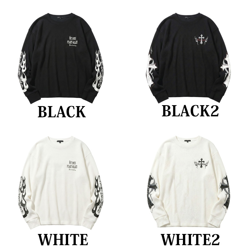 8 ファイヤー ワッフル ロングTシャツ メンズ ロンT サーマル : 8