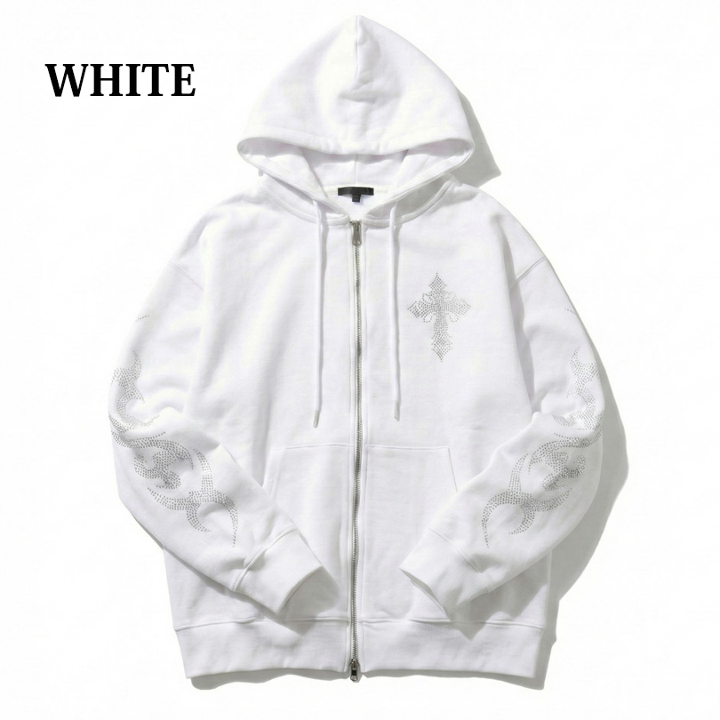 SCULPTOR ホワイト　ハート 十字架 刺繍 パーカー SCULPTOR（スカルプター）の「Beaded Saint Hoodie Zip-Up/ビーズ