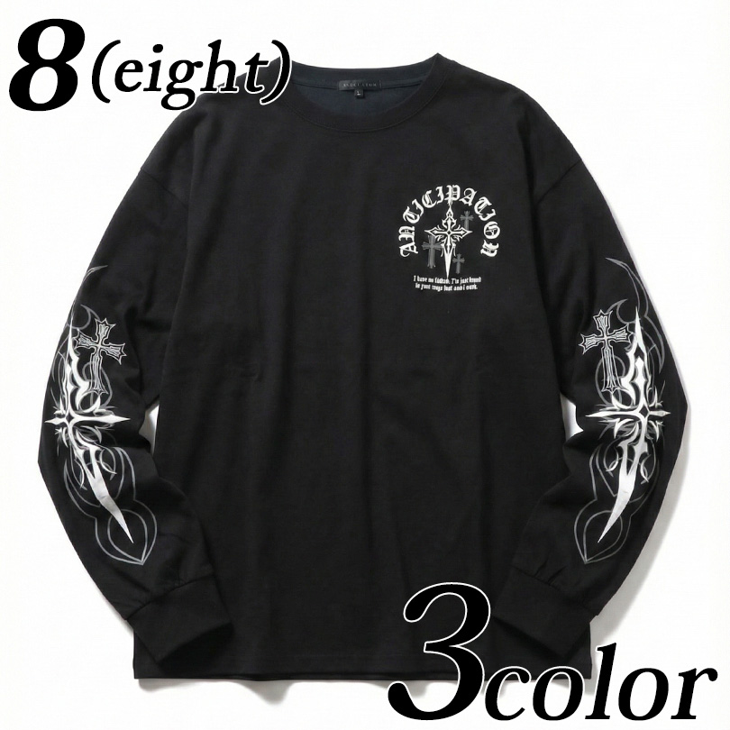 8 クロス バックプリント ロングTシャツ メンズ Tシャツ 十字架 : 8