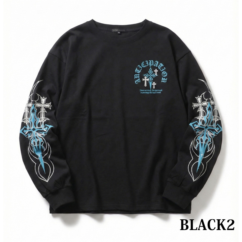 8 クロス バックプリント ロングTシャツ メンズ Tシャツ 十字架 : 8