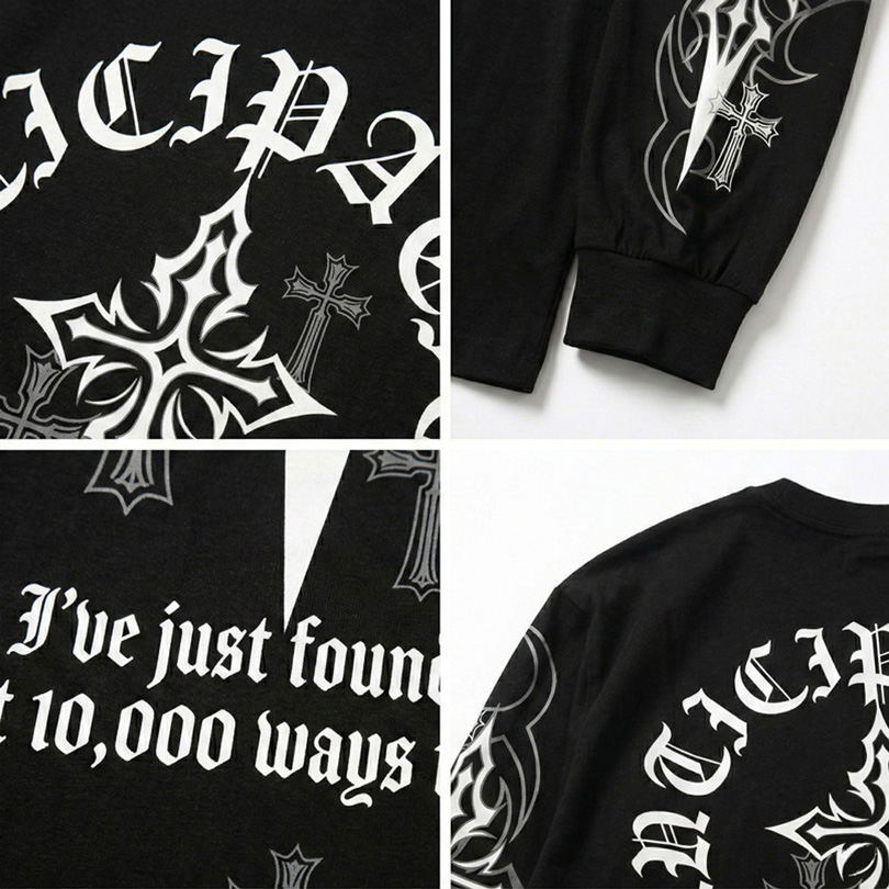 8 クロス バックプリント ロングTシャツ メンズ Tシャツ 十字架 : 8