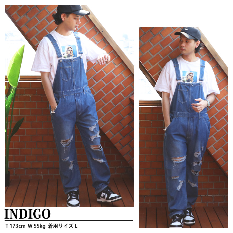 JIMWAG ダメージオーバーオール Mサイズ インディゴ JIMWAG ダメージオーバーオール Mサイズ インディゴ