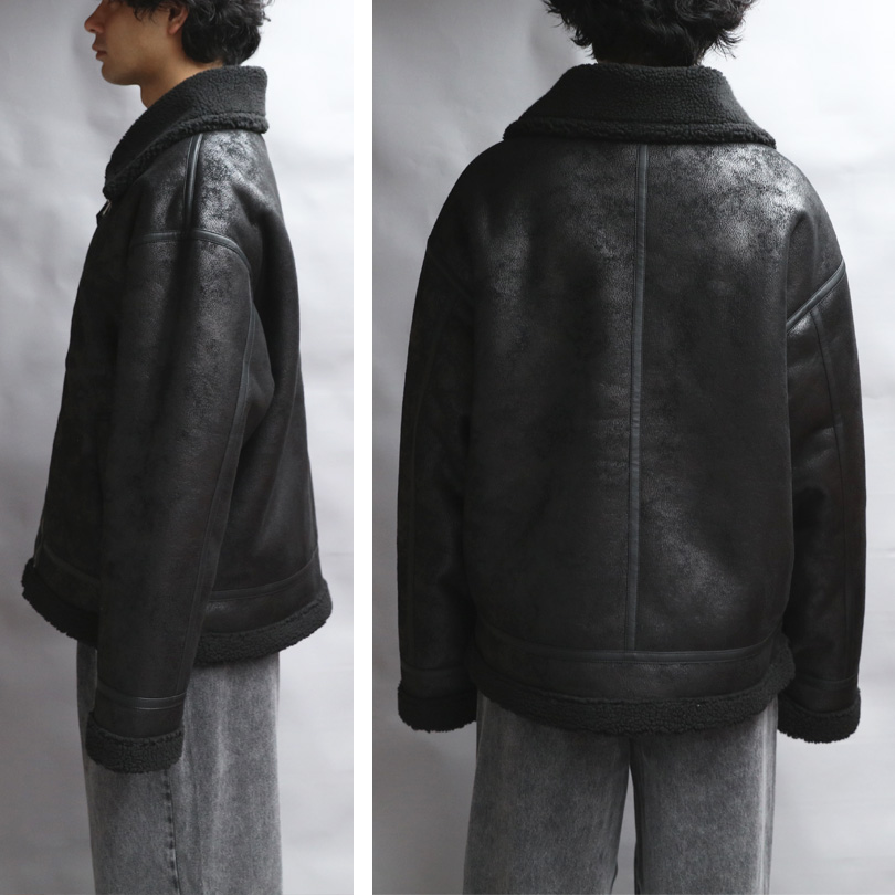 美品！激レアカラー！オールブラック！B-3フライトムートンジャケット黒 フライトジャケット B3 ムートンジャケット レザージャケット 革ジャン