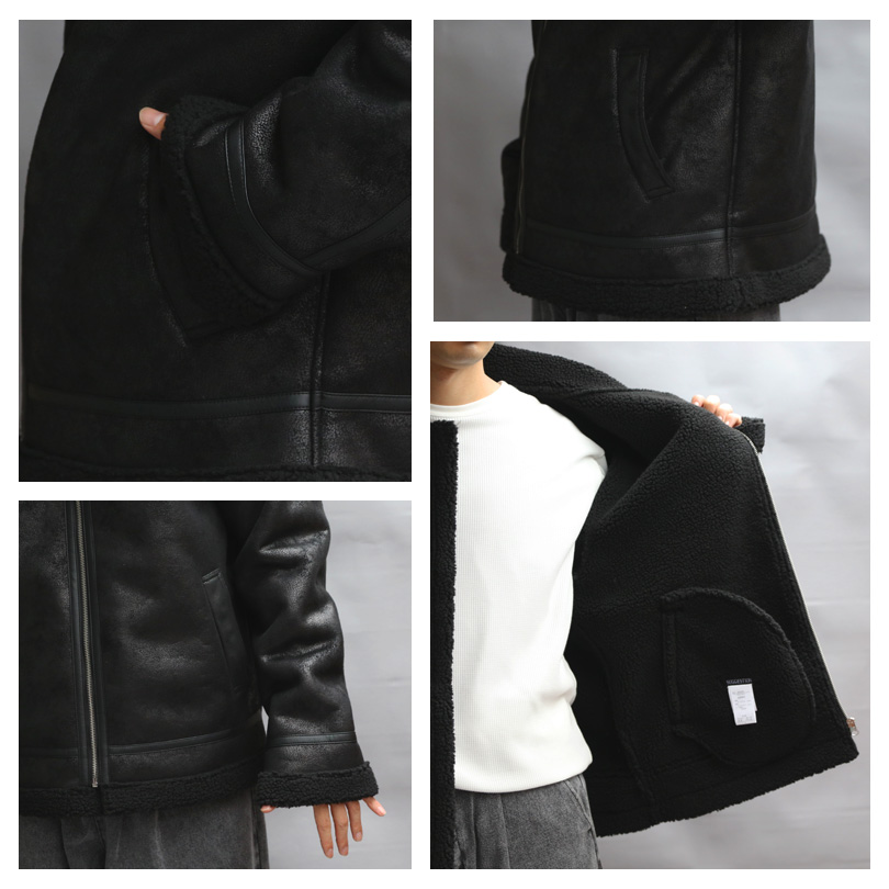 希少色✨良品✨B-3 ムートンフライトジャケット ボア 黒ブラック メンズ 38 ALPHA（アルファ）の「B-3ブルゾン/ボアブルゾン/フェイクムートン