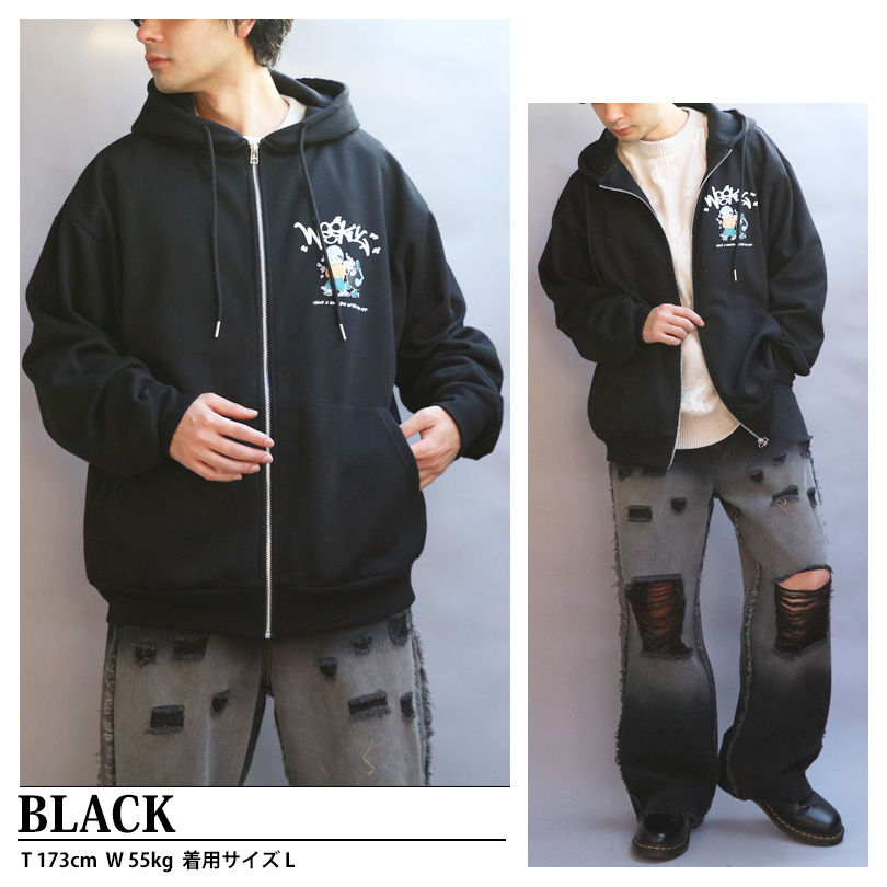 8 ボーイイラストプリントZIPパーカー メンズ パーカー ストリート
