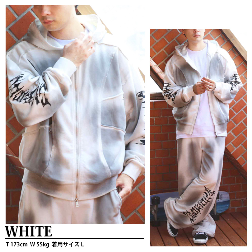 8 スプレー加工切り替えZIPパーカー メンズ パーカー ショート丈 : 8