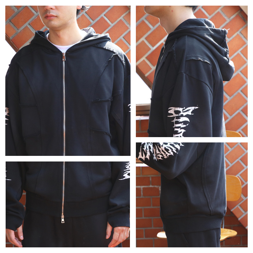 8 スプレー加工切り替えZIPパーカー メンズ パーカー ショート丈 : 8