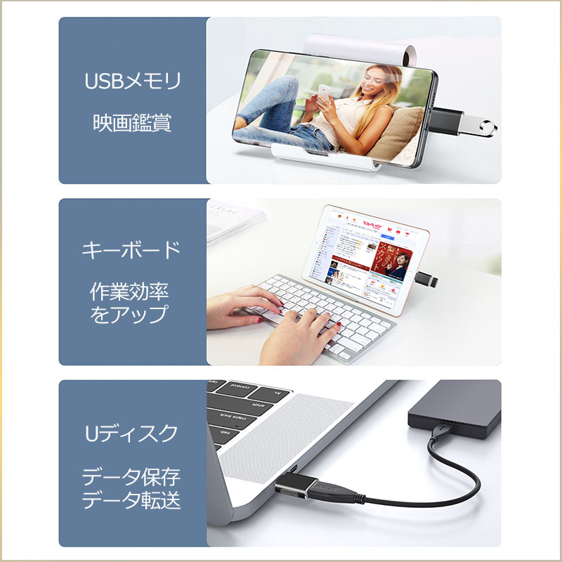 2個セット 変換アダプター USB-A 3.0 メス - Type-C オス コネクター