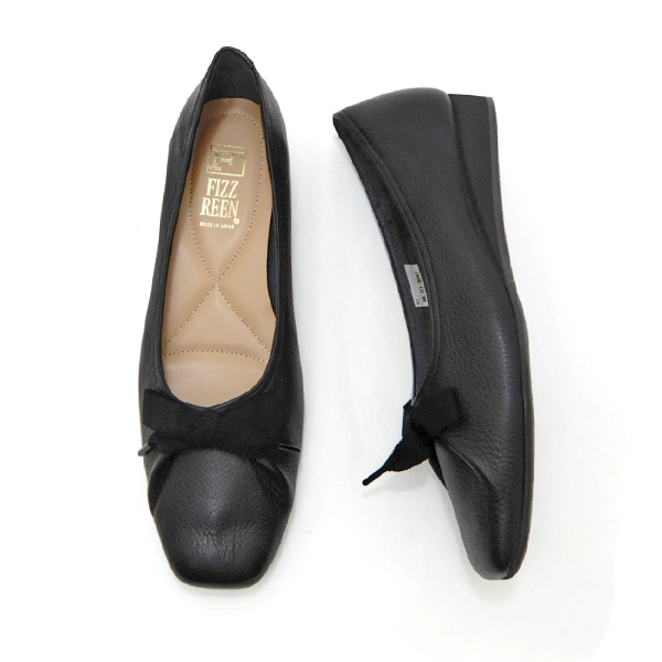 FIZZ REEN（フィズリーン） パンプス 黒 ローヒール リボン 本革 靴