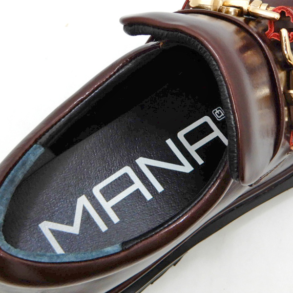 MANA（マナ） ダブルフック ローファー レディース 茶 人気 厚底 革