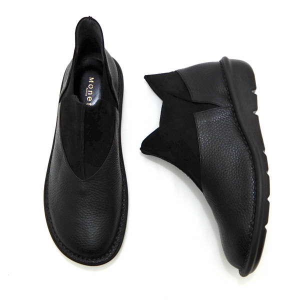 MONET（モネ） サイドゴア ブーツ 本革 レディース 幅広 黒 日本製