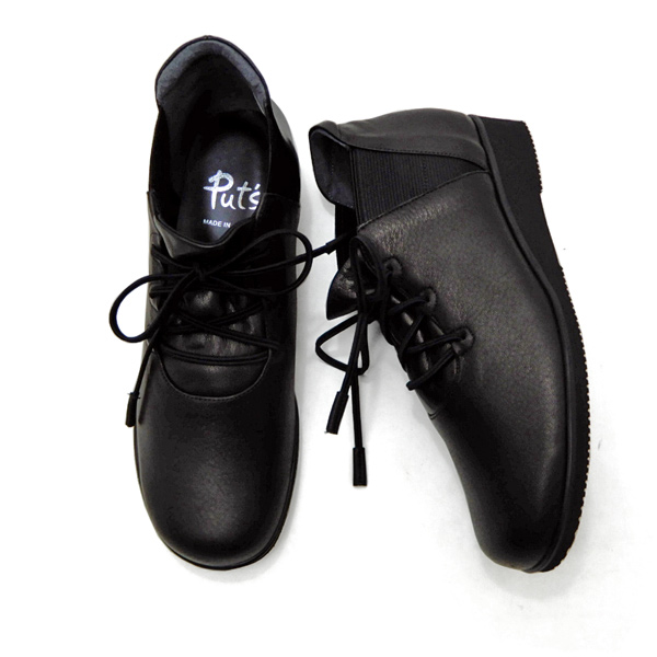 新品 Put's Wファスナー 本革 ショートブーツ 黒 23.5 コンフォート 30％オフ】ショート ブーツ レディース 本革 軽量 幅広 3E 日本製 クロ