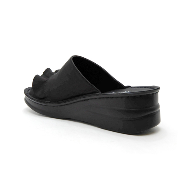 カジュアル サンダル レディース 本革 黒 厚底 ミュール 幅広 日本製