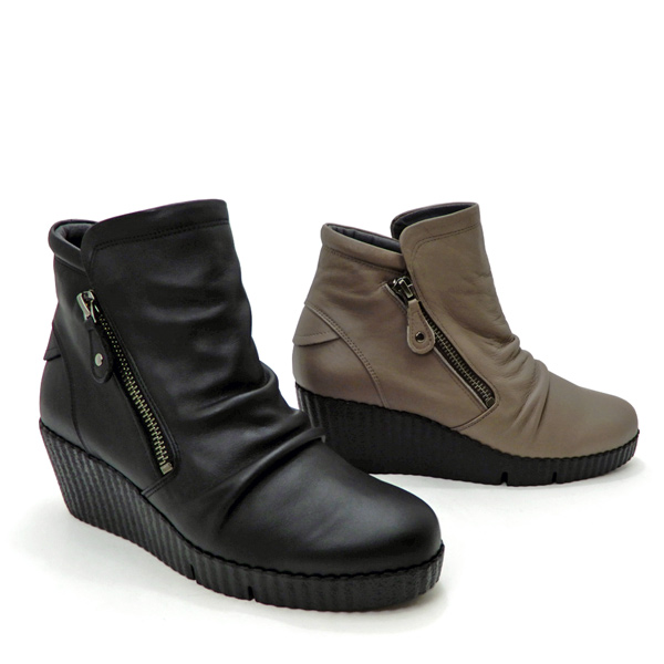 ショートブーツ レディース 幅広3E 本革 日本製 Put's/プッツ 390 クロ