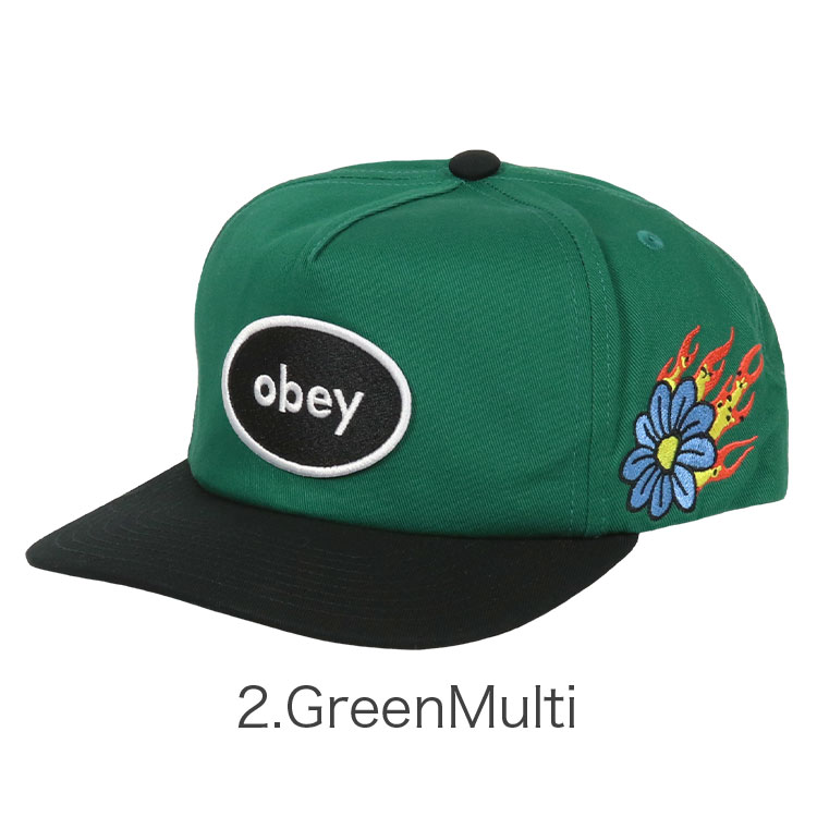 OBEY キャップ メンズ レディース ブランド ロゴ パッチ 5パネル 帽子 オベイ スナップバック フラワー 花 炎 ユニセックス ツートンカラー  :oycap0093:99 HEADWEAR SHOP 通販 