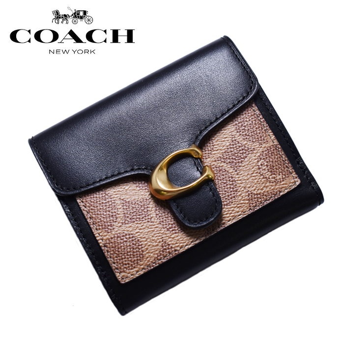 COACH コーチ 二つ折り財布 ブラック×ベージュ 85994