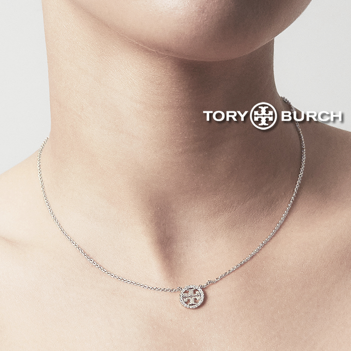 TORY BURCH トリーバーチ ネックレス クリスタル ロゴ パール ネックレス TORY SILVER 53420 CRYSTAL LOGO  DELICATE NECKLACE