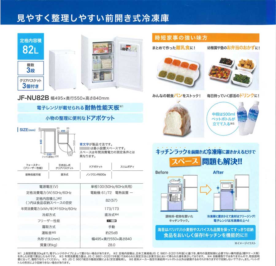 Haier（ハイアール） JF-NU82B-W 冷凍庫(〜150L) 小型 82L 前開き 家庭