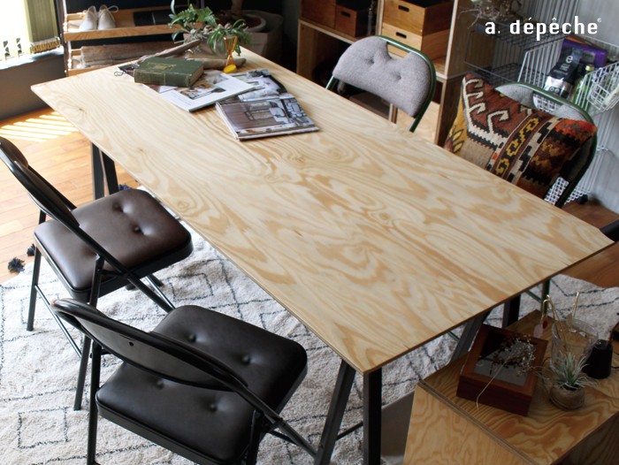 テーブル 机 『プロック DIY クラフト アート ダイニングテーブル 1650』 おしゃれ 木製 ダイニングテーブル 2人用 アイアン  ワークテーブル adepeche