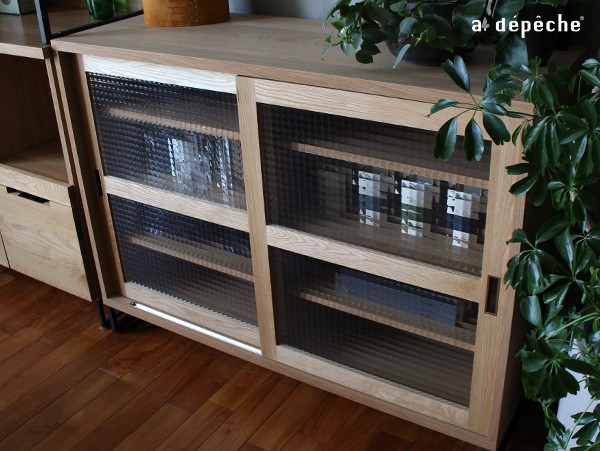 日本製 ガラス棚 木製 スプレム スライドガラスローボード 1200 食器棚 