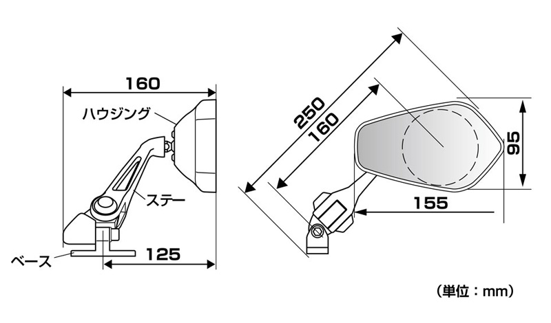 タナックス ナポレオン カウリングミラー12 ブラック NC-002 バイクミラー 左右共通 １本入り レイセーブ鏡 防眩鏡 後方視界広範囲 TANAX｜a-do｜05