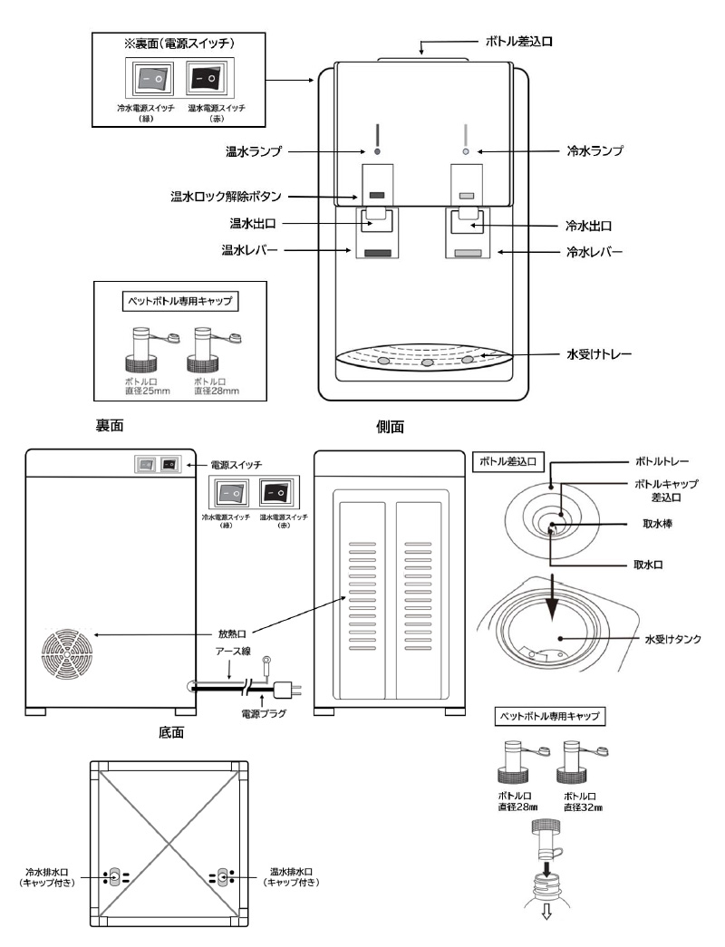ベルソス 温冷水サーバー ホワイト VS-WS200NX-WH ペットボトルが