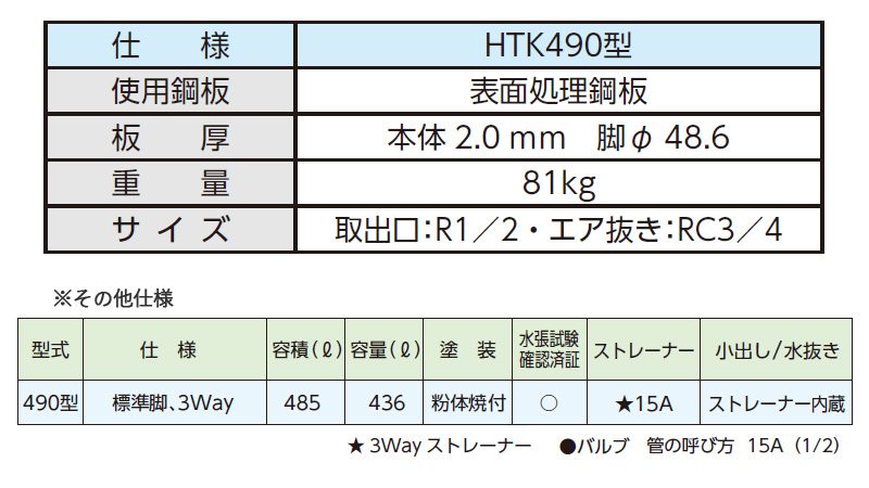 ダイケン ホームタンク 灯油 485リットル DAIKEN ダイケン 屋外用ホームタンク490型 標準脚 HTK490S 容積485L