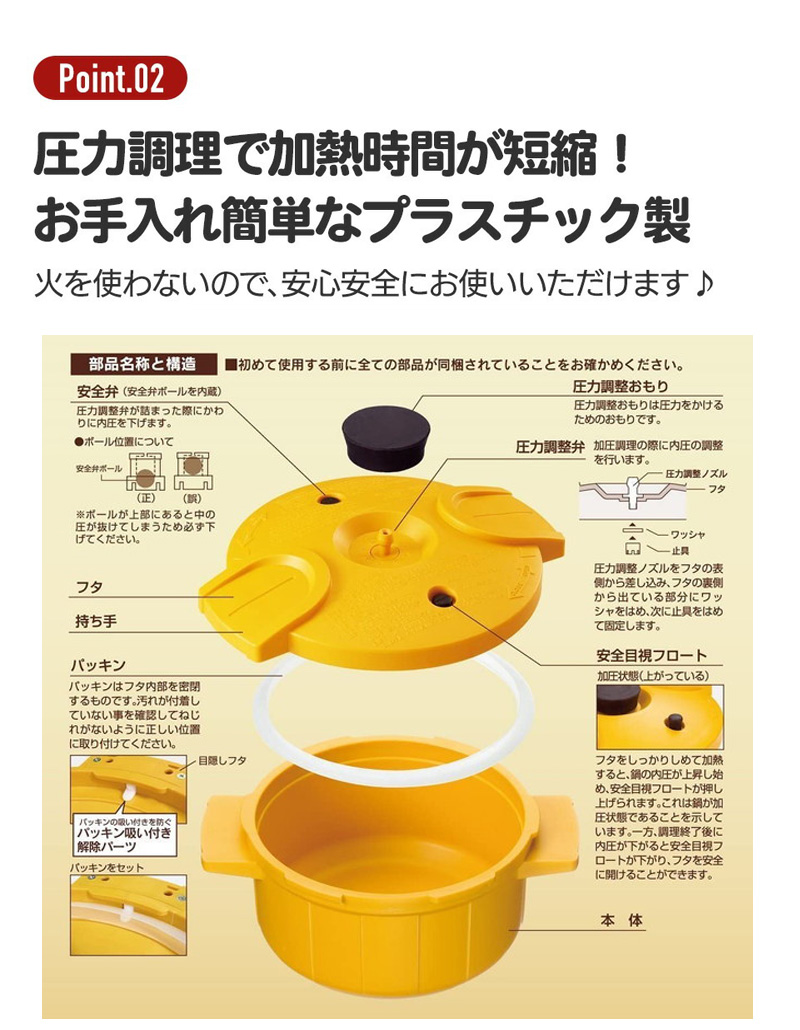 スケーター 電子レンジ圧力鍋 極み味 イエロー MWP1-239571 電子レンジ