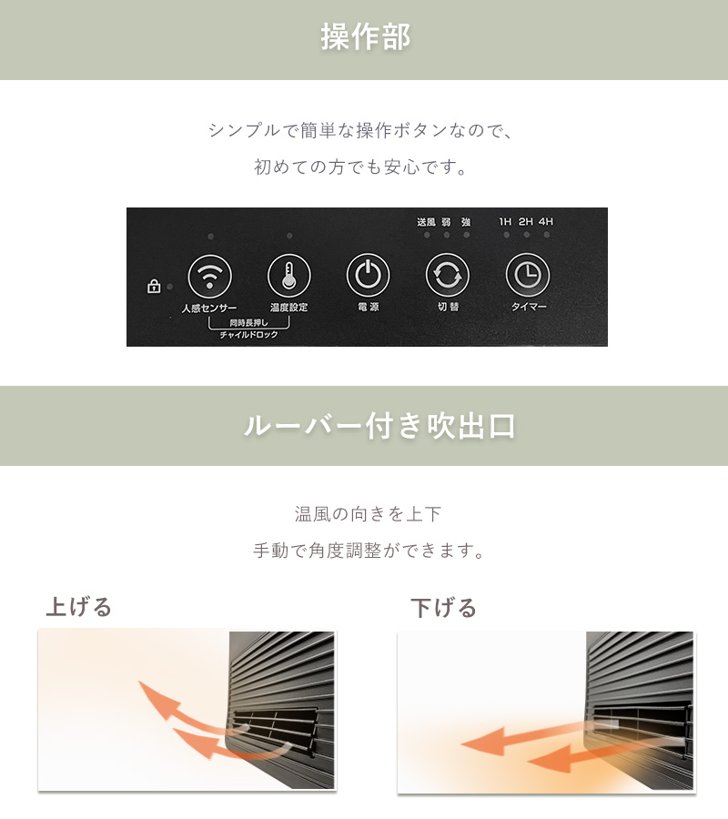 ユアサプライムス セラミックヒーター 人感センサー付き 温度センサー 