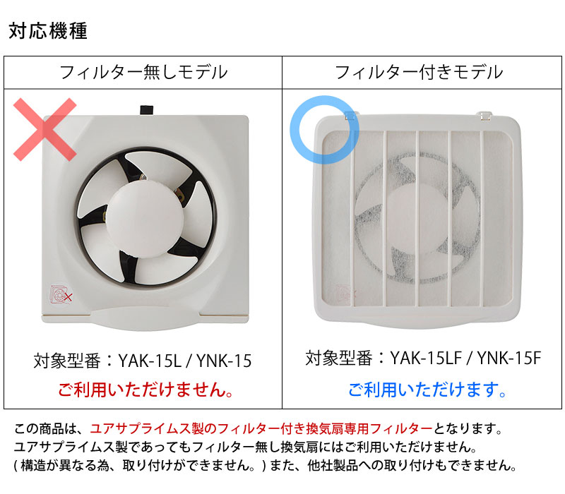 換気扇 フィルター 3枚入り 交換用 N-15 ユアサプライムス製換気扇 YNK-15F YAK-15LF 専用 羽根径15cm用 Y-15後継品 取り替え用 YUASA 純製品｜a-do｜02