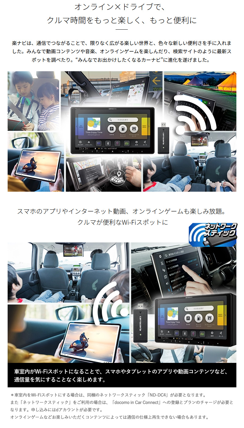 カロッツェリア パイオニア 9V型フローティング 楽ナビ ネットワーク