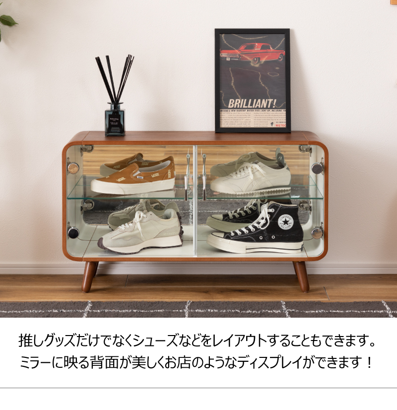コレクションシェルフ ロータイプ 収納 2段 強化ガラス 背面ミラー PT-613 ディスプレイケース ショーケース 東谷 AZUMAYA 代引不可_7