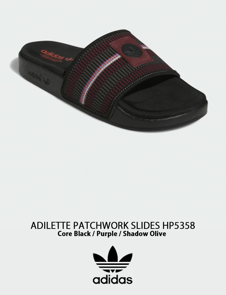 adidas Originals アディダス オリジナルス サンダル スリッパ ADILETTE PATCHWORK SLIDES HP5358 CBLACK/PURPLE/SHAOLI アディレッタ パッチワーク サンダル Black adidas（アディダス） adidas Originals オリジナルス サンダル
