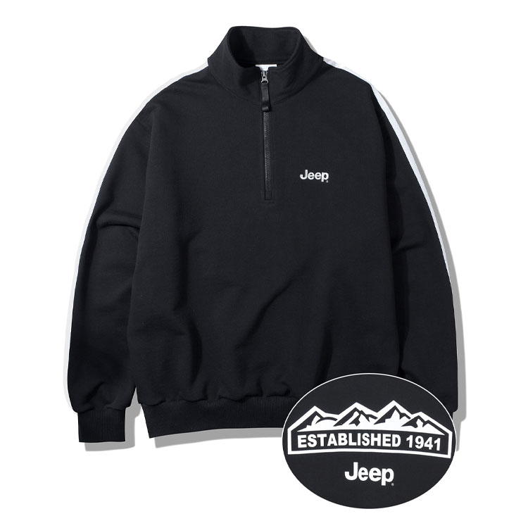 Jeep ジープ スウェット Half Zip-Up M-Logo Sweat ハーフジップ ロゴ ジップアップ トレーナー MTM ジャージ ブラック メグレー アイボリー ホワイト JP5TSU832｜a-dot｜02