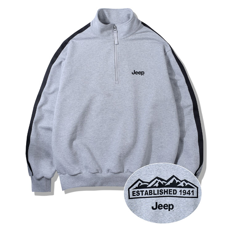 Jeep ジープ スウェット Half Zip-Up M-Logo Sweat ハーフジップ ロゴ ジップアップ トレーナー MTM ジャージ ブラック メグレー アイボリー ホワイト JP5TSU832｜a-dot｜03
