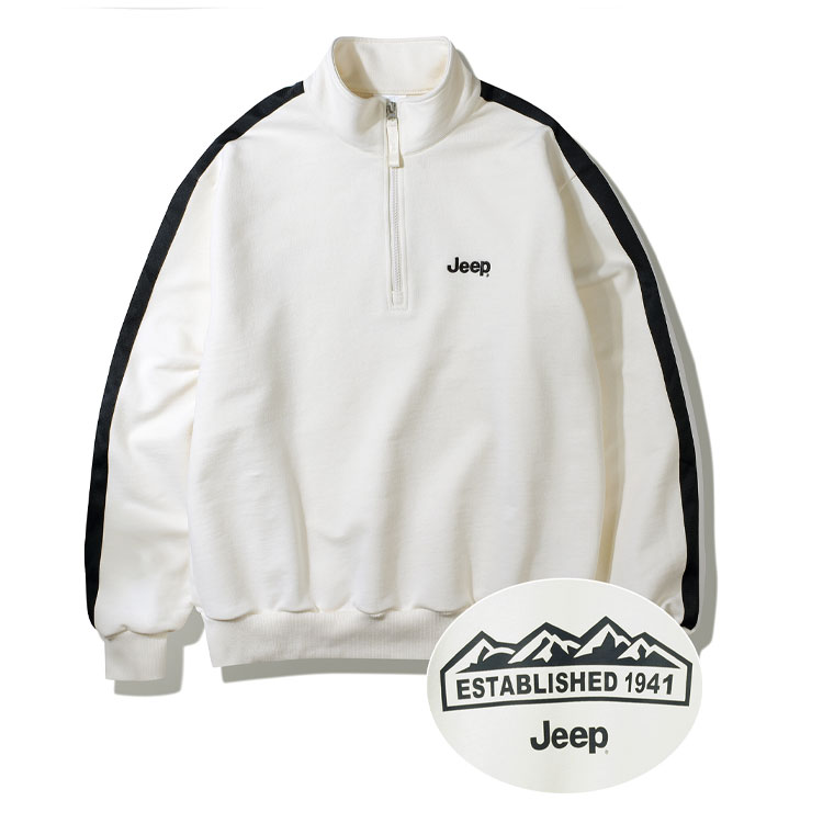 Jeep ジープ スウェット Half Zip-Up M-Logo Sweat ハーフジップ ロゴ ジップアップ トレーナー MTM ジャージ ブラック メグレー アイボリー ホワイト JP5TSU832｜a-dot｜04